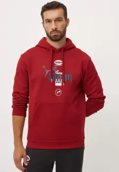 Puma bluza barbati, culoarea rosu, cu gluga, cu imprimeu, 681741 imagine