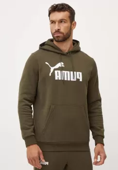 Puma bluza barbati, culoarea verde, cu gluga, cu imprimeu imagine
