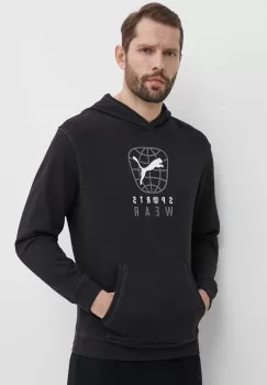 Puma bluza BETTER SPORTSWEAR barbati, culoarea negru, cu gluga, cu imprimeu, 679002 imagine