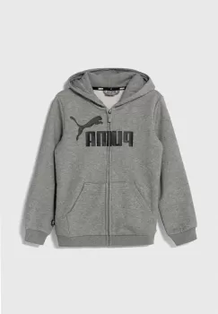 Puma bluza copii culoarea gri, cu gluga, cu imprimeu imagine