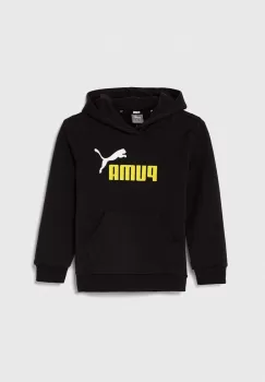 Puma bluza copii culoarea negru, cu gluga, cu imprimeu imagine