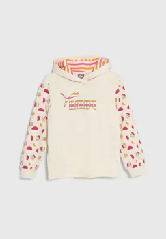 Puma bluza copii ESS+ SUMMER CAMP TR culoarea bej, cu gluga, modelator imagine