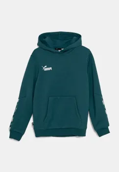 Puma bluza copii ESS Tape Hoodie culoarea verde, cu gluga, neted, 848818 imagine