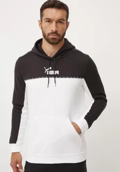 Puma bluza ESS BLOCK x TAPE barbati, culoarea alb, cu gluga, modelator, 673342 imagine