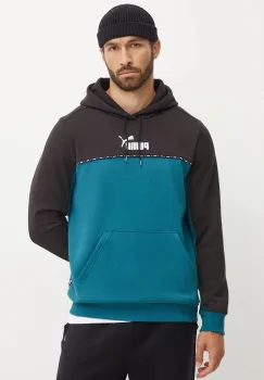 Puma bluza ESS BLOCK x TAPE barbati, culoarea verde, cu gluga, modelator, 673342 imagine