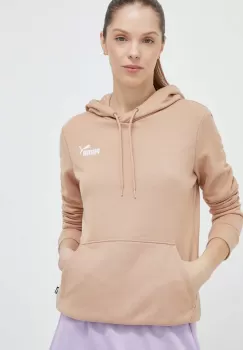 Puma bluza femei, culoarea bej, cu gluga, cu imprimeu imagine