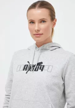 Puma bluza femei, culoarea gri, cu gluga, cu imprimeu imagine