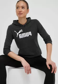Puma bluza femei, culoarea gri, cu gluga, cu imprimeu imagine