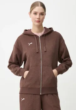 Puma bluza femei, culoarea maro, cu gluga, neted, 681636 imagine