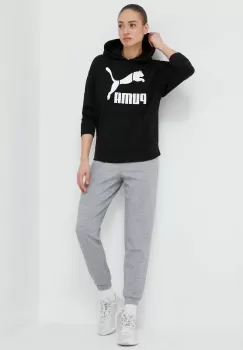 Puma bluza femei, culoarea negru, cu gluga, cu imprimeu imagine