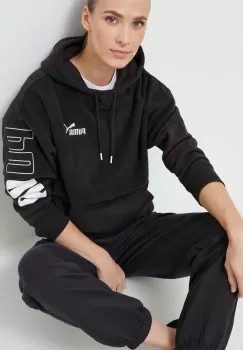 Puma bluza femei, culoarea negru, cu gluga, cu imprimeu imagine
