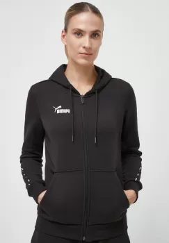 Puma bluza femei, culoarea negru, cu gluga, cu imprimeu imagine