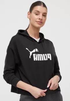 Puma bluza femei, culoarea negru, cu gluga, cu imprimeu imagine