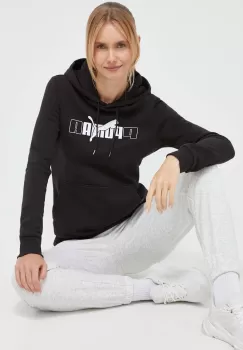 Puma bluza femei, culoarea negru, cu gluga, cu imprimeu imagine