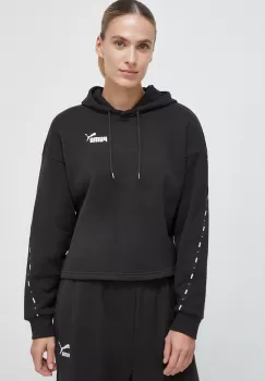Puma bluza femei, culoarea negru, cu gluga, cu imprimeu imagine