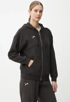 Puma bluza femei, culoarea negru, cu gluga, neted, 681636 imagine