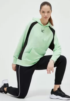 Puma bluza femei, culoarea verde, cu gluga, modelator imagine