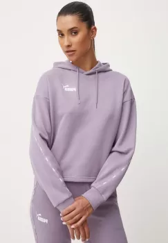Puma bluza femei, culoarea violet, cu gluga, cu imprimeu imagine