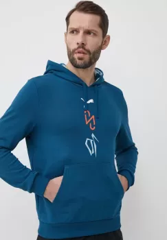 Puma bluza trening Neymar JR culoarea turcoaz, cu gluga, cu imprimeu, 658955 imagine
