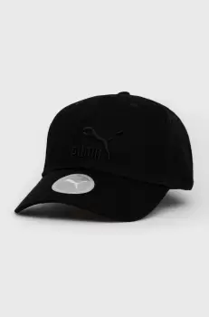 Puma caciula din bumbac culoarea negru, cu imprimeu imagine