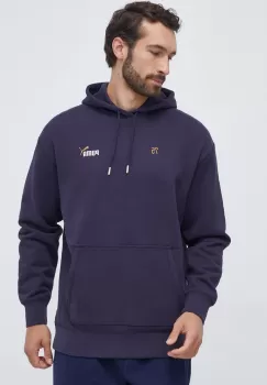 Puma hanorac de bumbac barbati, culoarea albastru marin, cu gluga, cu imprimeu imagine