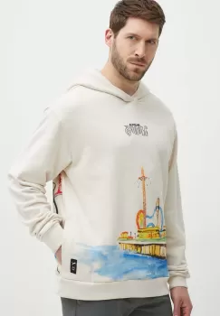 Puma hanorac de bumbac barbati, culoarea bej, cu gluga, cu imprimeu, 624735 imagine