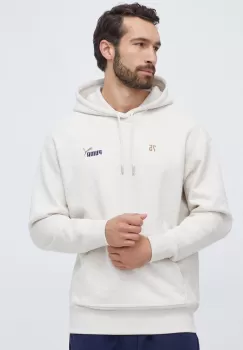 Puma hanorac de bumbac barbati, culoarea bej, cu gluga, cu imprimeu imagine
