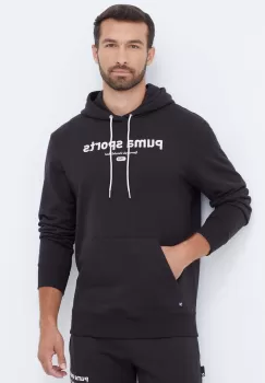 Puma hanorac de bumbac barbati, culoarea negru, cu gluga, cu imprimeu imagine
