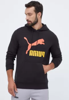 Puma hanorac de bumbac barbati, culoarea negru, cu gluga, cu imprimeu imagine