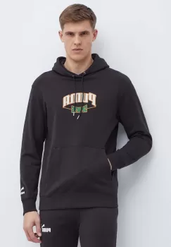 Puma hanorac de bumbac barbati, culoarea negru, cu gluga, cu imprimeu, 624396 imagine