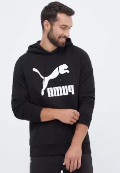 Puma hanorac de bumbac barbati, culoarea negru, cu gluga, cu imprimeu imagine