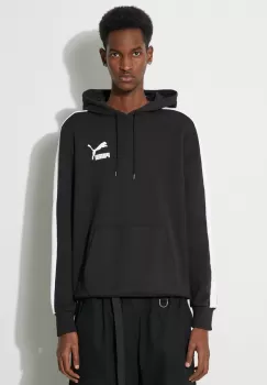 Puma hanorac de bumbac barbati, culoarea negru, cu gluga, cu imprimeu imagine
