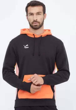 Puma hanorac de bumbac barbati, culoarea negru, cu gluga, modelator imagine