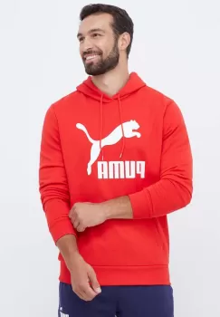Puma hanorac de bumbac barbati, culoarea rosu, cu gluga, cu imprimeu imagine