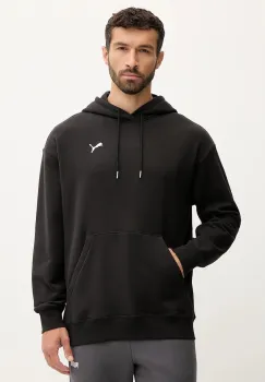 Puma hanorac de bumbac culoarea negru, cu gluga, neted, 629648 imagine
