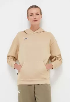 Puma hanorac de bumbac femei, culoarea bej, cu gluga, neted imagine