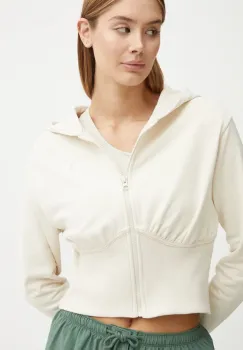 Puma hanorac de bumbac femei, culoarea bej, cu gluga, neted, 627475 imagine