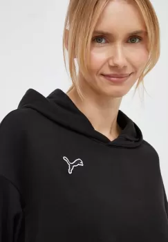 Puma hanorac de bumbac femei, culoarea negru, cu gluga, neted imagine