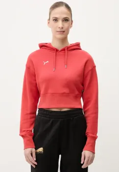 Puma hanorac de bumbac femei, culoarea rosu, cu gluga, uni, 629778 imagine