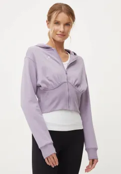 Puma hanorac de bumbac femei, culoarea violet, cu gluga, neted, 627475 imagine