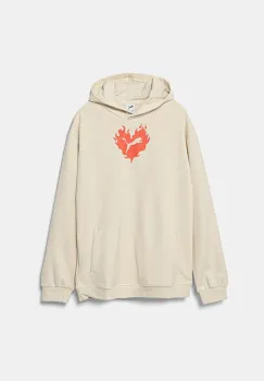 Puma hanorac de bumbac FLAMING LOVE Hoodie TR culoarea bej, cu gluga, cu imprimeu, 685109 imagine