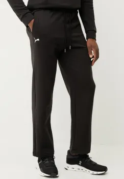 Puma pantaloni de trening din bumbac barbati, culoarea negru, neted, 629651 imagine