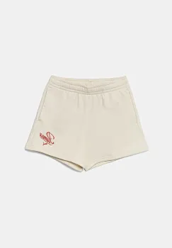 Puma pantaloni scurti copii ESS SCRIPT Shorts G culoarea bej, cu imprimeu, 685869 imagine