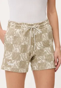 Puma pantaloni scurti culoarea bej, cu imprimeu, medium waist, 685073 imagine