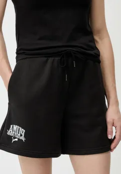 Puma pantaloni scurti culoarea negru, cu imprimeu, high waist, 685038 imagine