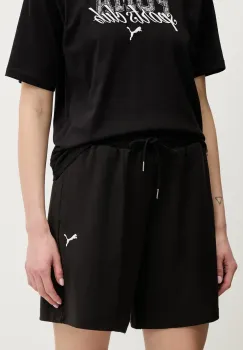 Puma pantaloni scurti culoarea negru, uni, high waist, 629775 imagine