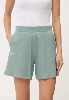 Puma pantaloni scurti culoarea verde, neted, high waist, 685026 imagine