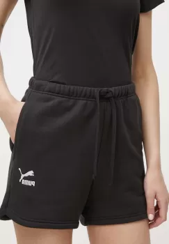 Puma pantaloni scurti din bumbac BETTER CLASSIC culoarea negru, cu imprimeu, high waist, 624236 imagine