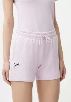 Puma pantaloni scurti din bumbac BETTER ESSENTIALS culoarea roz, neted, high waist, 680974 imagine