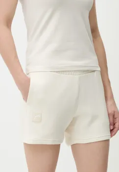 Puma pantaloni scurti din bumbac culoarea bej, uni, high waist, 685020 imagine